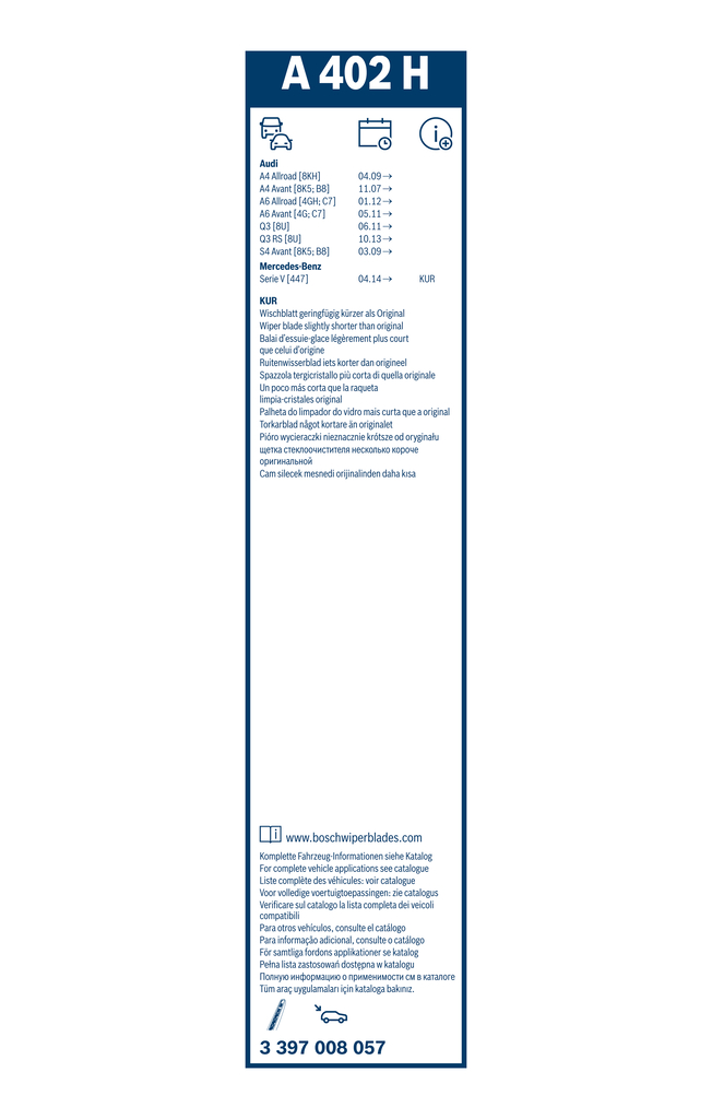 BOSCH Viskerblad 3397008057 for BENTLEY MERCEDES-BENZ VW