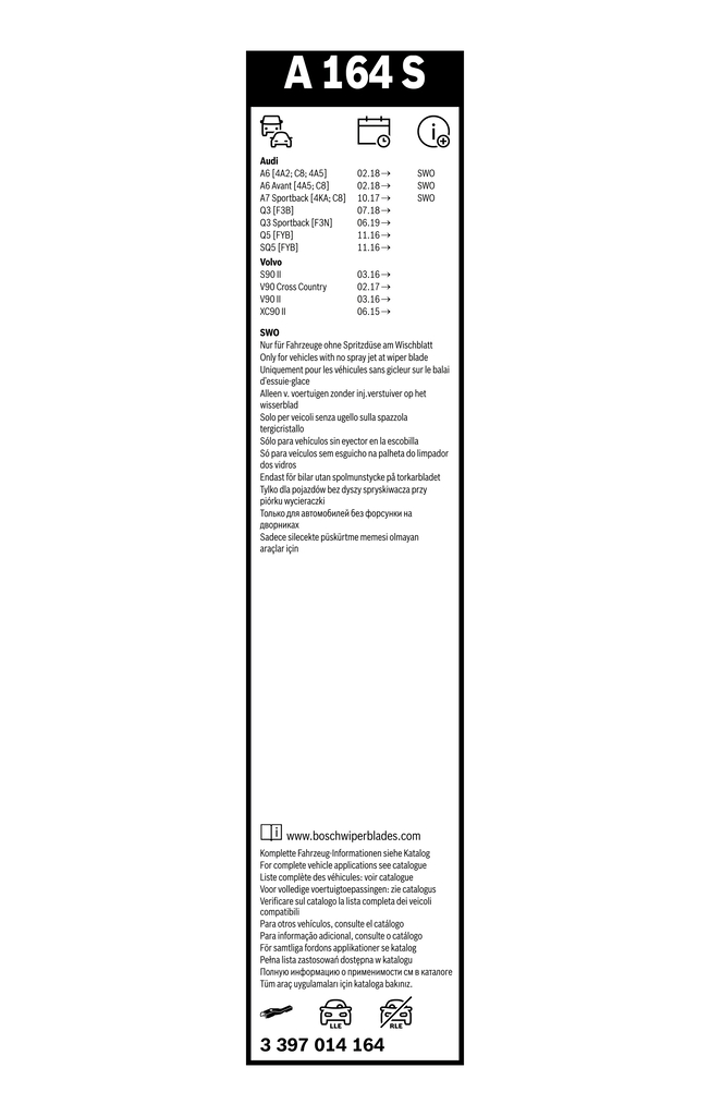 BOSCH Viskerblad 3397014164 for VOLVO VW