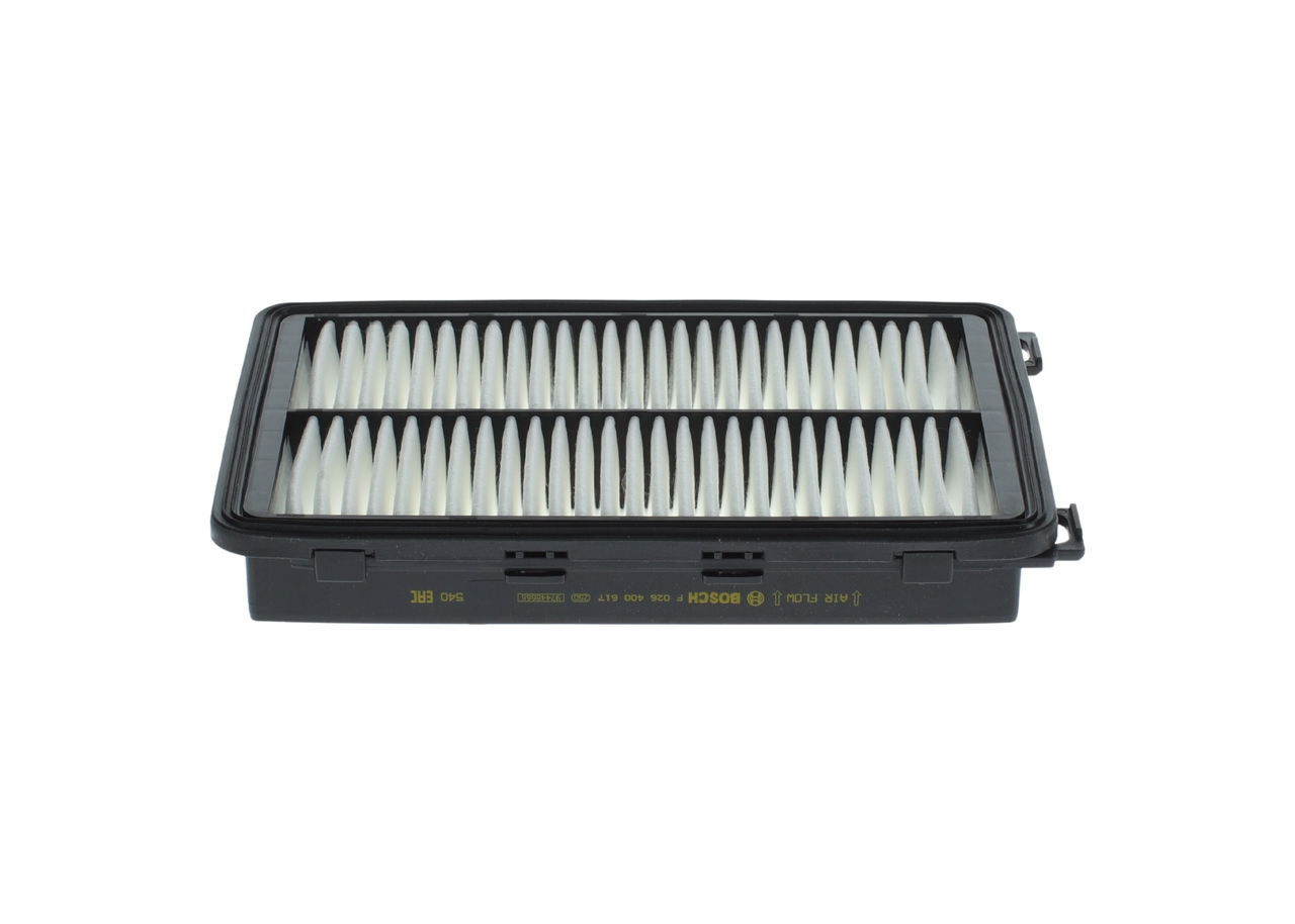 BOSCH Luftfilter f026400617 Filterindsats length_mm_203|Længde [mm]|277 width_mm_206|Bredde [mm]|172 height_mm_209|Højde [mm]|43 43mm for KIA