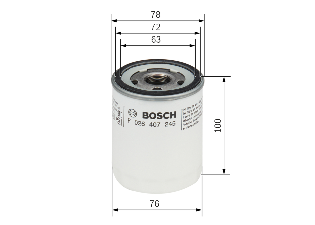 BOSCH Oliefilter f026407245 Påskruet 100mm M 22 x 1,5 for FORD VW