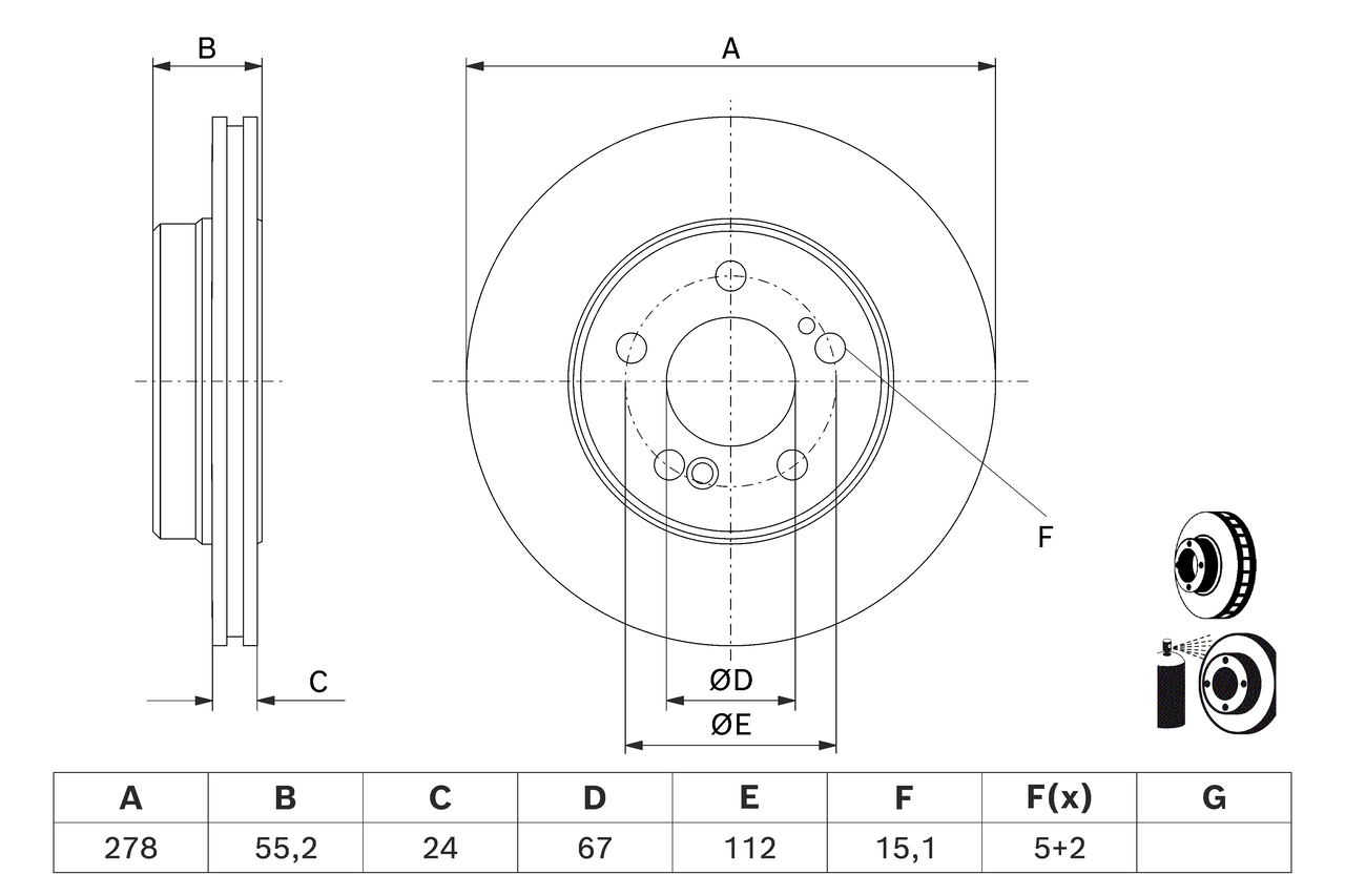 BOSCH Bremseskive 0986479d60 ventileret 278mm 24mm for MERCEDES-BENZ