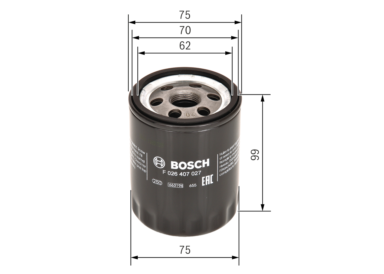 BOSCH Oliefilter f026407027 Påskruet 94mm M 20 x 1,5 for MERCEDES-BENZ MITSUBISHI