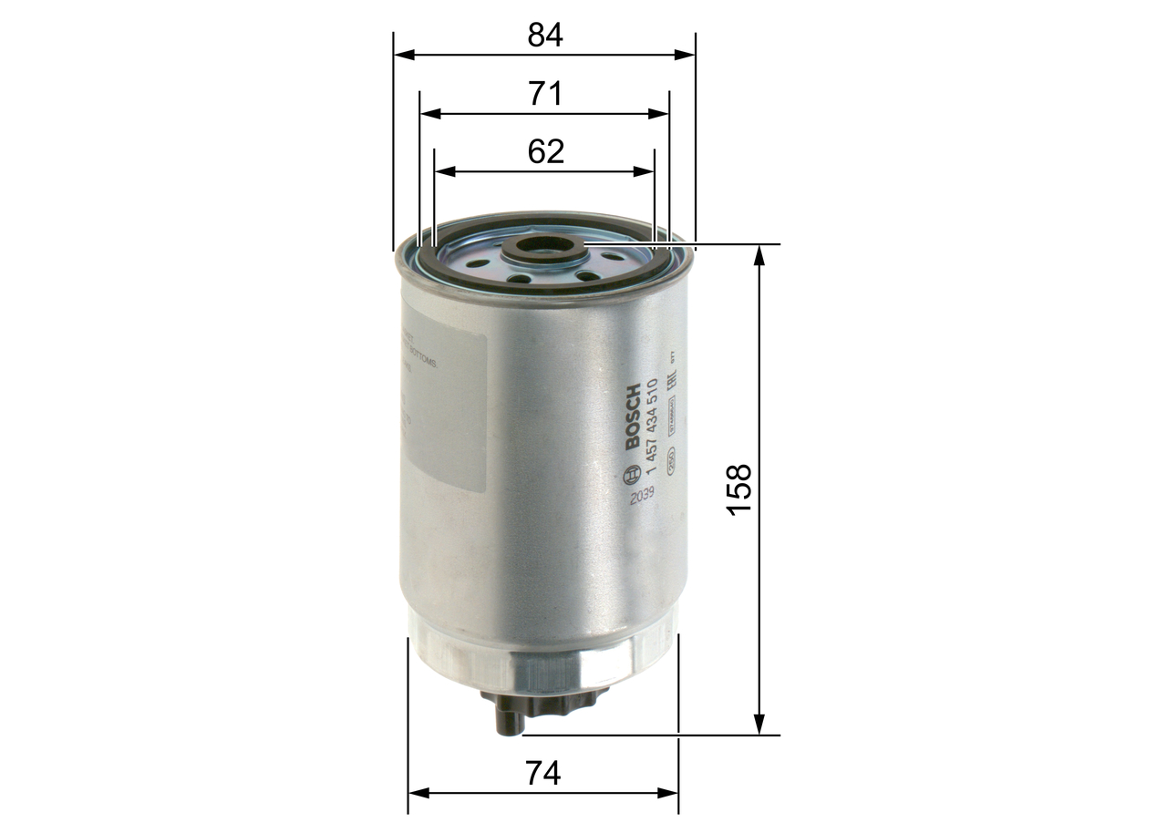 BOSCH Brændstof-filter 1457434510 Påskruet 158mm for HYUNDAI