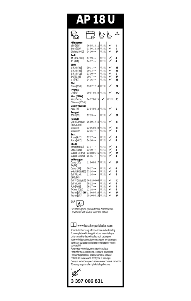 BOSCH Viskerblad 3397006831 for VW