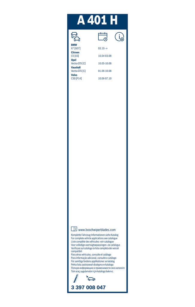 BOSCH Viskerblad 3397008047 for OPEL VAUXHALL VOLVO BMW CITROËN