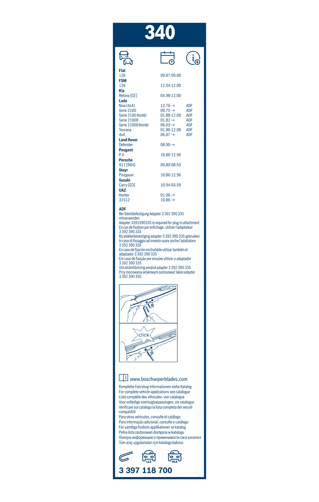 BOSCH Viskerblad 3397118700 foran for PEUGEOT DAF LADA HONDA RENAULT TALBOT