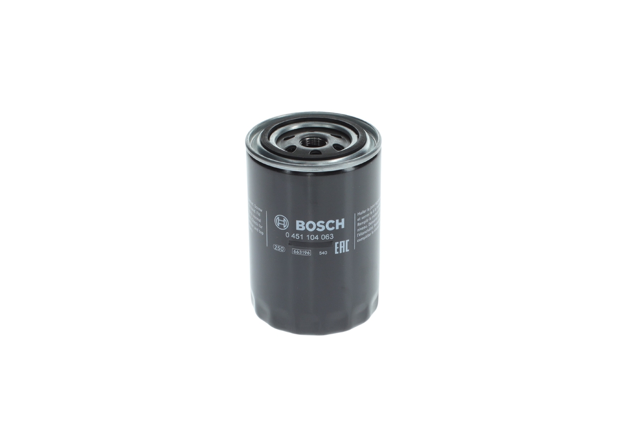 BOSCH Oliefilter 0451104063 Påskruet 138mm 3/4 16 UNF-2B for MERCURY VOLVO DAF LANCIA CHRYSLER FORD TALBOT IVECO DODGE RENAULT CITROËN CHEVROLET GMC