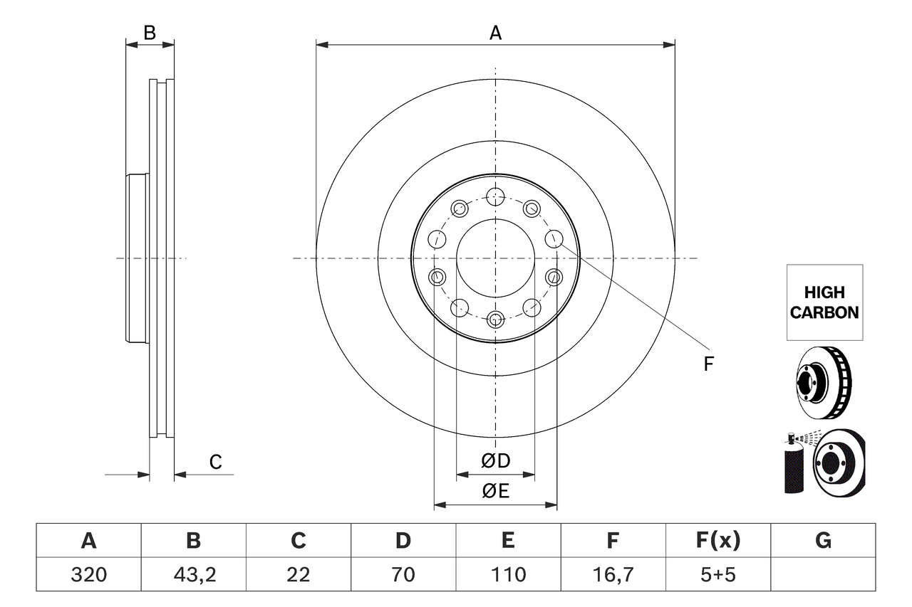 BOSCH Bremseskive 0986479j43 ventileret 320mm 22mm for ALFA ROMEO