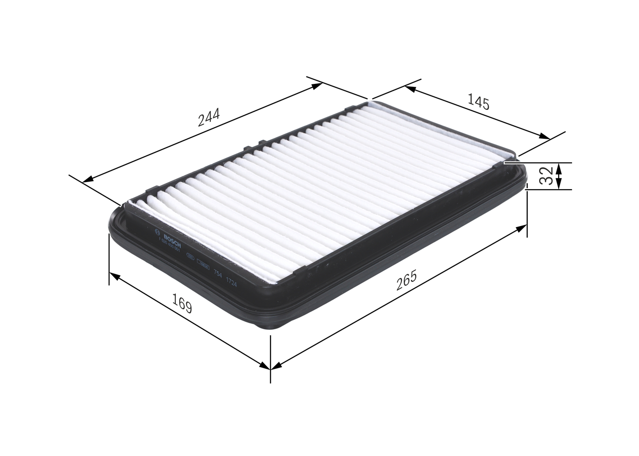 BOSCH Luftfilter f026400001 Filterindsats length_mm_203|Længde [mm]|265 width_mm_206|Bredde [mm]|172 height_mm_209|Højde [mm]|32 32mm for SUZUKI