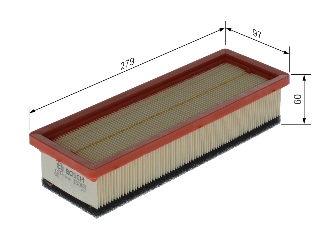 BOSCH Luftfilter f026400036 Filterindsats length_mm_203|Længde [mm]|282 width_mm_206|Bredde [mm]|99 height_mm_209|Højde [mm]|60 quantity_563|Mængde|1