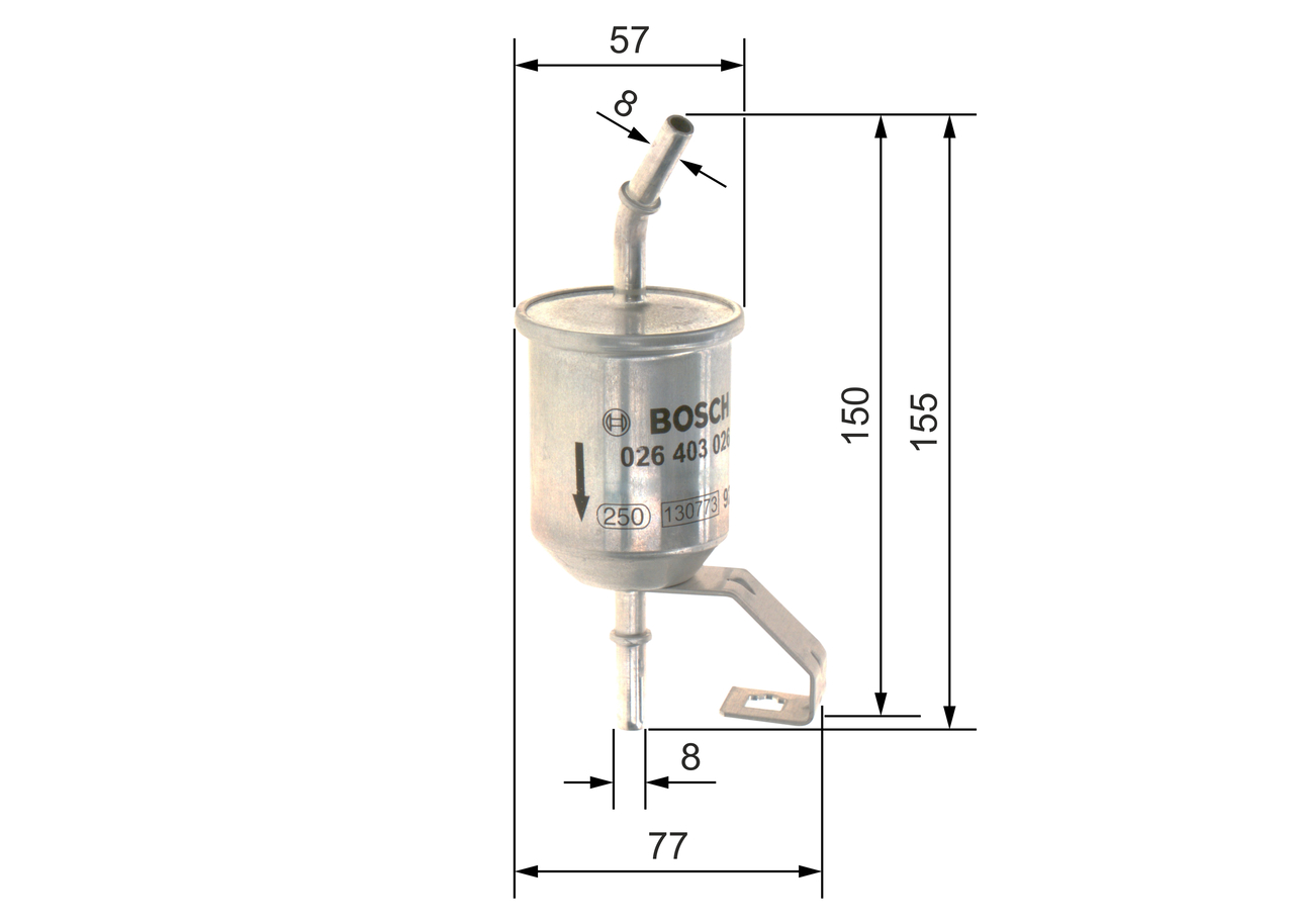 BOSCH Brændstof-filter f026403026 Lednings 155mm for TOYOTA