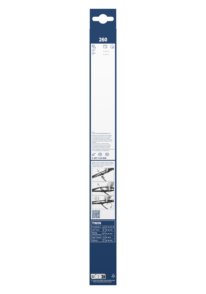 BOSCH Viskerblad 3397118800 foran for PEUGEOT FORD MAZDA MERCEDES-BENZ MITSUBISHI PORSCHE