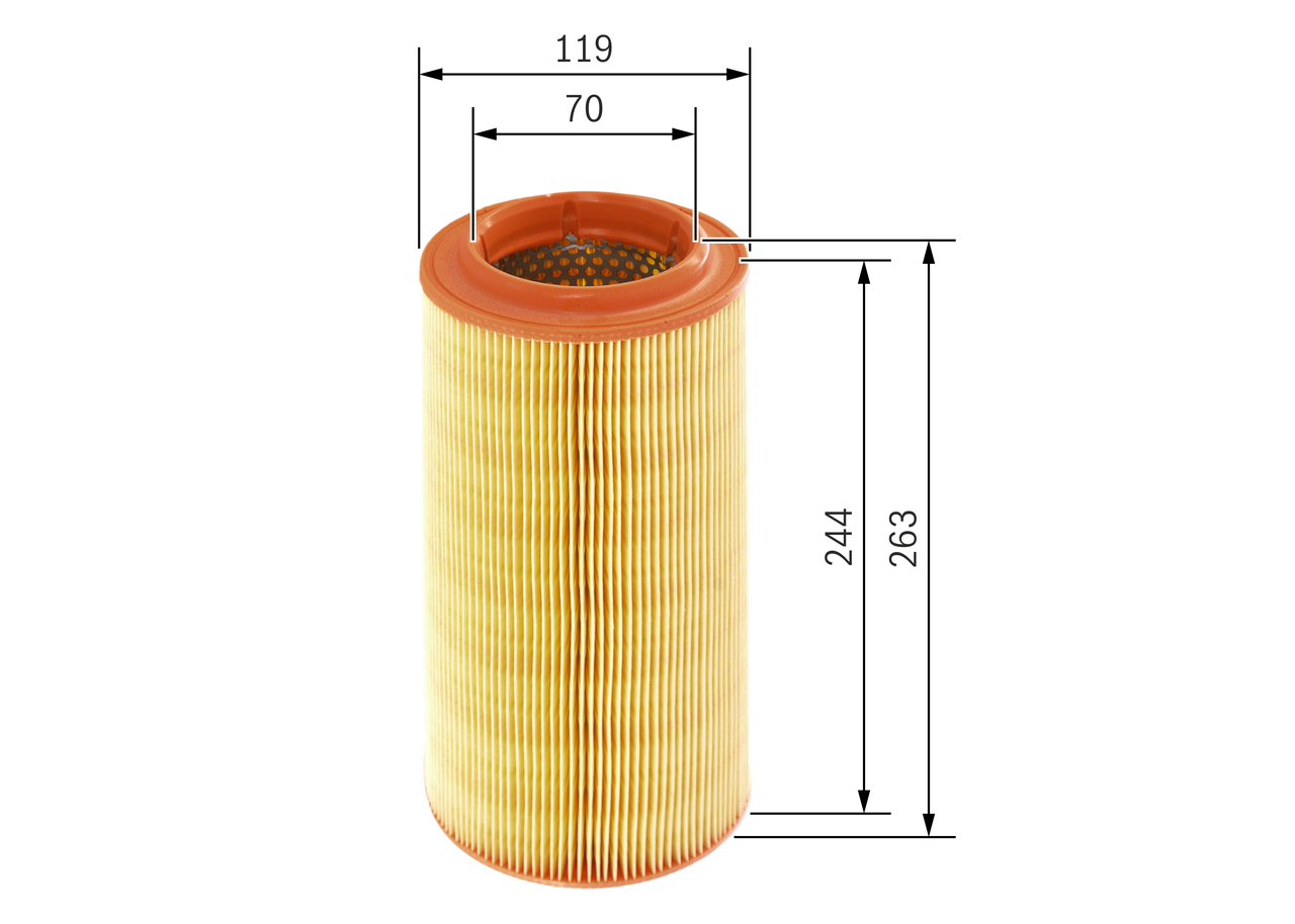BOSCH Luftfilter 1457433538 Filterindsats outer_diameter_mm_497|Yderdiameter [mm]|118,5 diameter_1_mm_341|Diameter 1 [mm]|69,5 height_mm_209|Højde [mm
