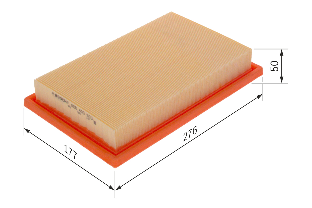 BOSCH Luftfilter f026400503 Filterindsats length_mm_203|Længde [mm]|276 width_mm_206|Bredde [mm]|177 height_mm_209|Højde [mm]|44 quantity_563|Mængde|1