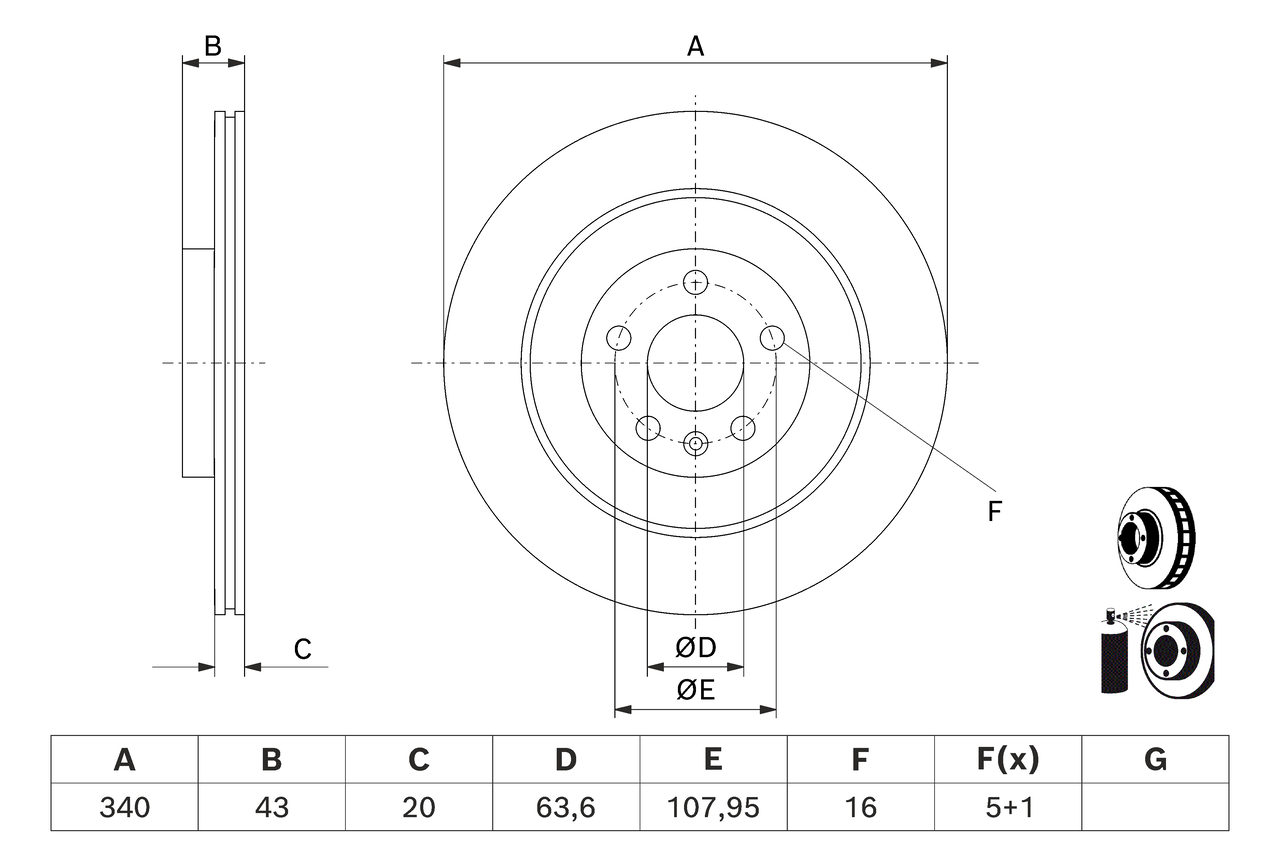 BOSCH Bremseskive 0986479d97 ventileret 340mm 20mm for VOLVO