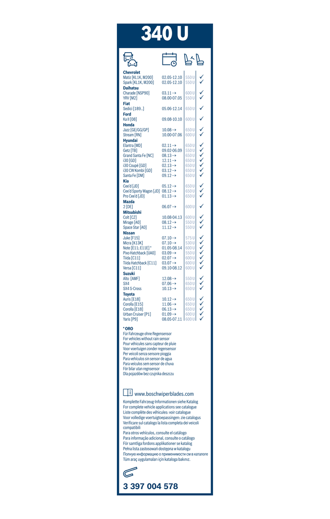 BOSCH Viskerblad 3397004578 for TOYOTA