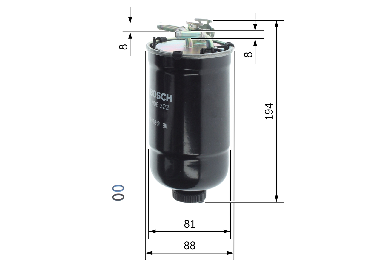 BOSCH Brændstof-filter 0 450 906 322 Lednings 197mm for VW