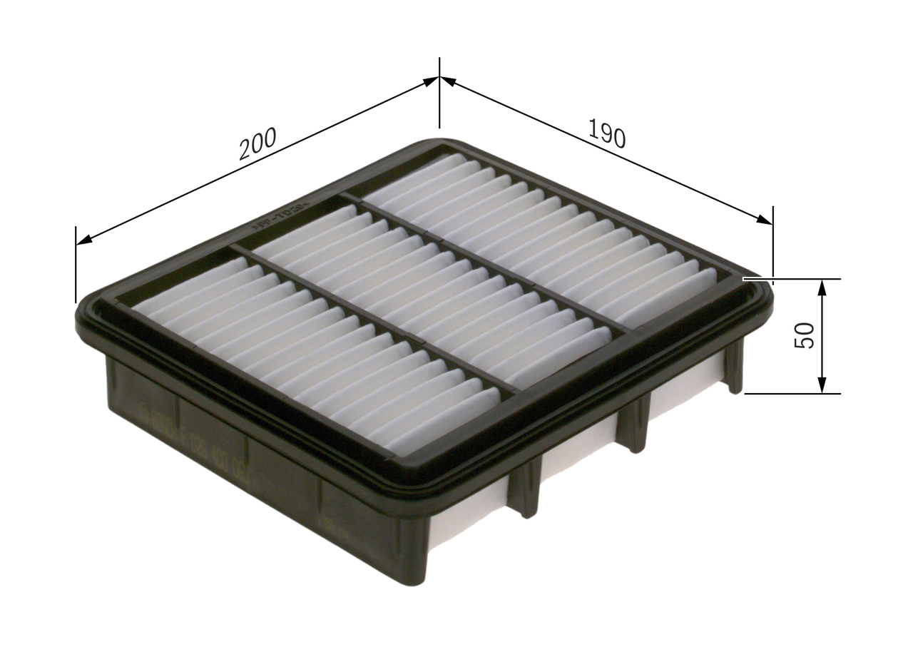BOSCH Luftfilter f026400063 Filterindsats length_mm_203|Længde [mm]|190 width_mm_206|Bredde [mm]|200 height_mm_209|Højde [mm]|50 quantity_563|Mængde|1