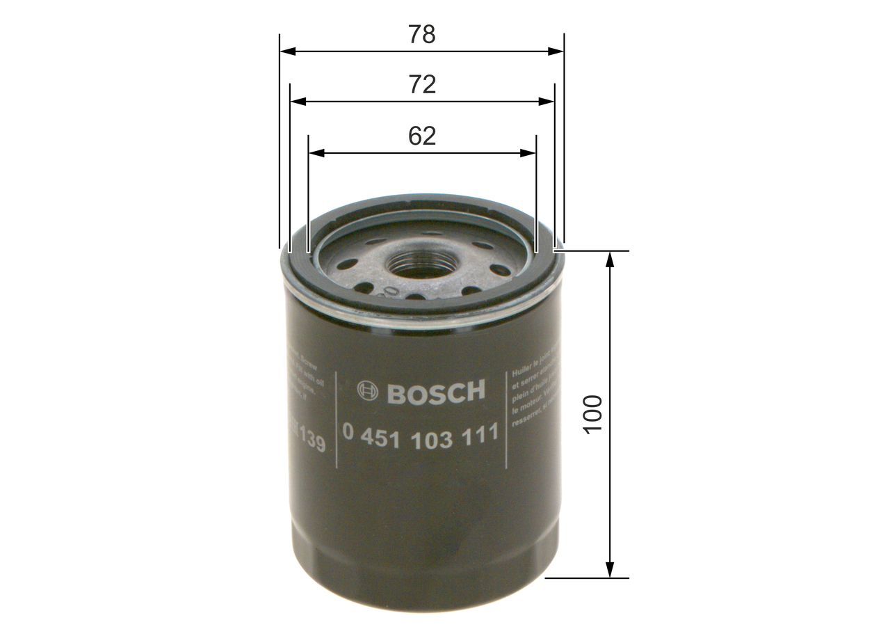 BOSCH Oliefilter 0451103111 Påskruet 94mm M 20 x 1,5 for PEUGEOT GMC FORD LANCIA FIAT AUTOBIANCHI CITROËN ALFA ROMEO OPEL RENAULT