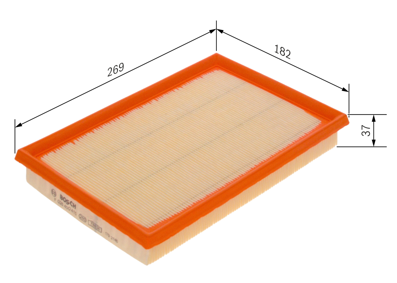BOSCH Luftfilter f026400415 Filterindsats length_mm_203|Længde [mm]|269 width_mm_206|Bredde [mm]|182 height_mm_209|Højde [mm]|36 quantity_563|Mængde|1