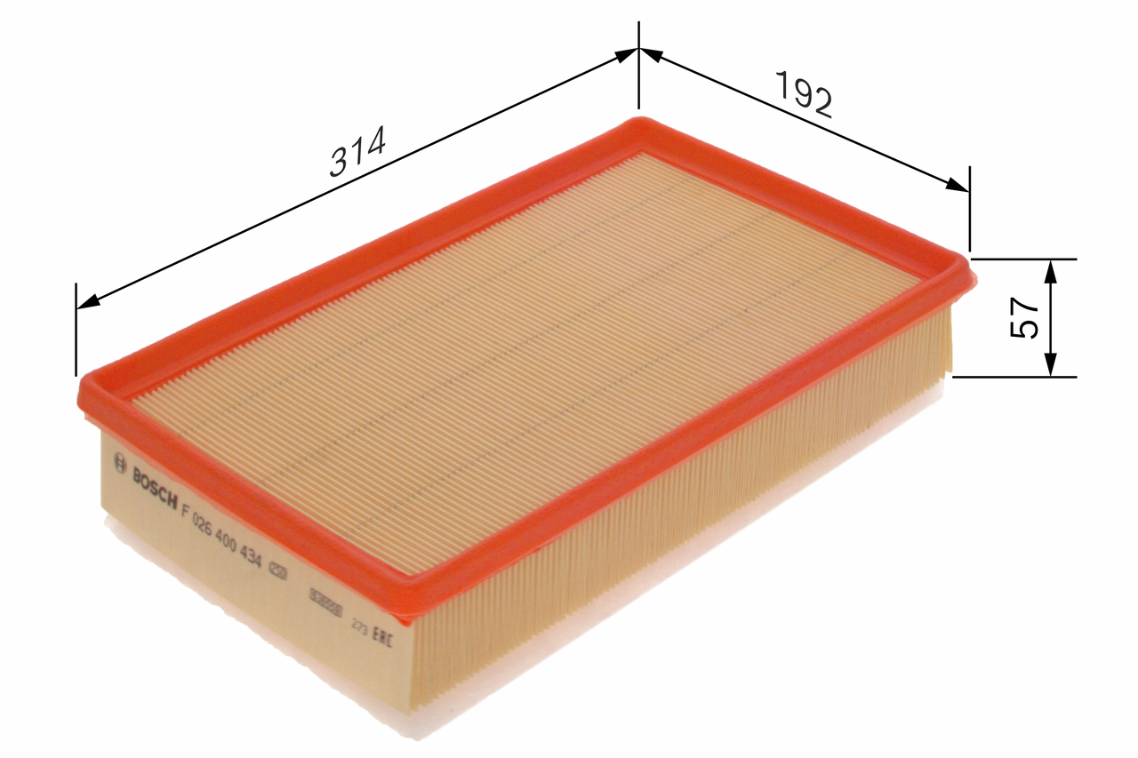 BOSCH Luftfilter f026400434 Filterindsats length_mm_203|Længde [mm]|313 width_mm_206|Bredde [mm]|192 height_mm_209|Højde [mm]|82 82mm for PEUGEOT
