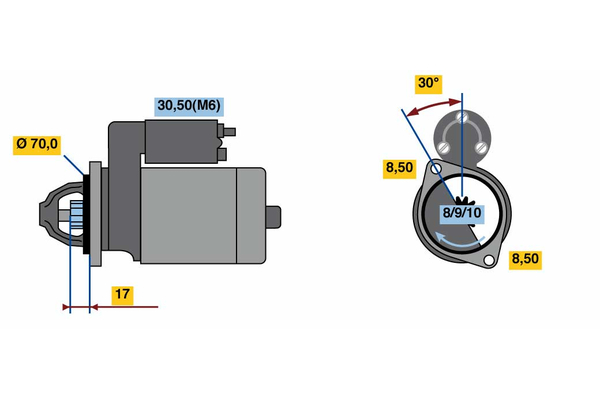 BOSCH Starter 0986018570 for MERCEDES-BENZ
