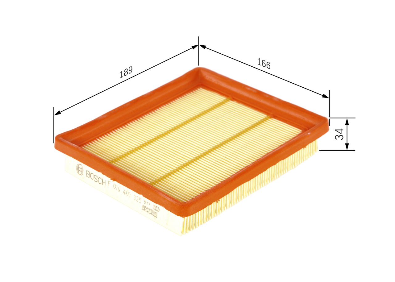 BOSCH Luftfilter f026400325 Filterindsats length_mm_203|Længde [mm]|188 width_mm_206|Bredde [mm]|165 height_mm_209|Højde [mm]|32 32mm for FORD