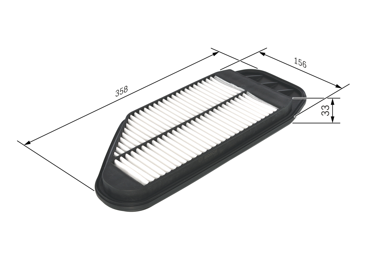 BOSCH Luftfilter f026400349 Filterindsats length_mm_203|Længde [mm]|359 width_mm_206|Bredde [mm]|156 height_mm_209|Højde [mm]|33 33mm for CHEVROLET D