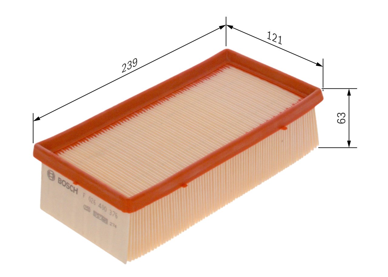 BOSCH Luftfilter f026400376 Filterindsats length_mm_203|Længde [mm]|240 width_mm_206|Bredde [mm]|121 height_mm_209|Højde [mm]|58 quantity_563|Mængde|1