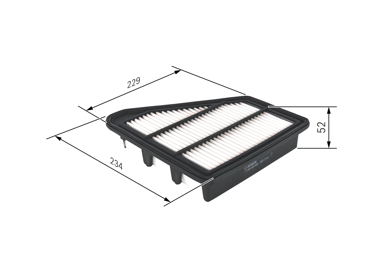 BOSCH Luftfilter f026400453 Filterindsats length_mm_203|Længde [mm]|229 width_mm_206|Bredde [mm]|234 height_mm_209|Højde [mm]|52 52mm for HONDA
