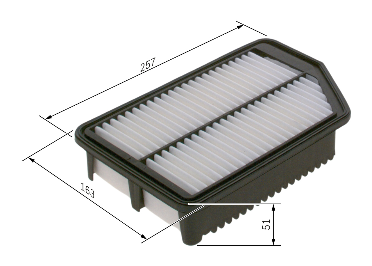 BOSCH Luftfilter f026400481 Filterindsats length_mm_203|Længde [mm]|257 width_mm_206|Bredde [mm]|163 height_mm_209|Højde [mm]|51 quantity_563|Mængde|1