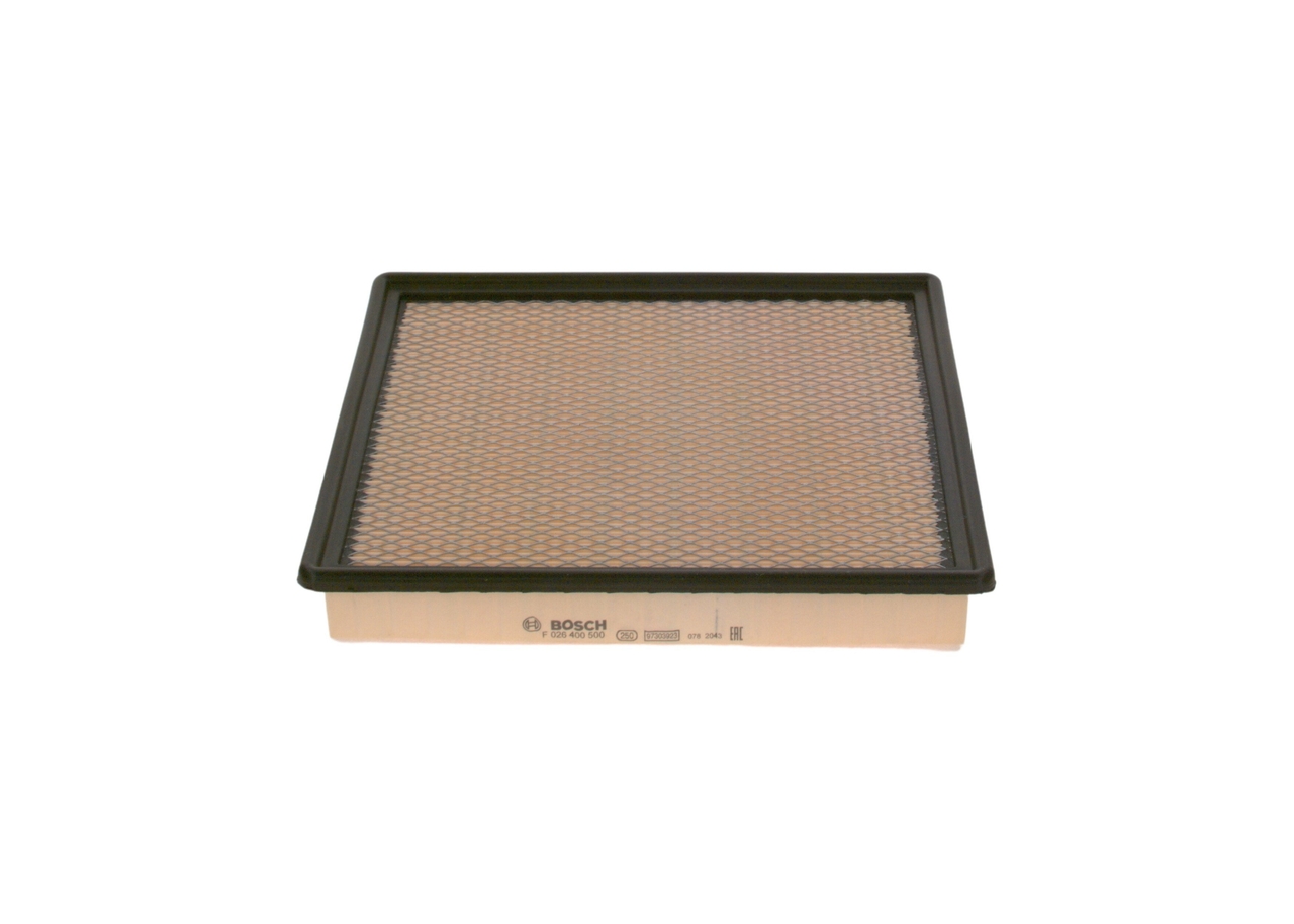 BOSCH Luftfilter f026400500 Filterindsats length_mm_203|Længde [mm]|285 width_mm_206|Bredde [mm]|253 height_mm_209|Højde [mm]|45 45mm for OPEL GMC CA