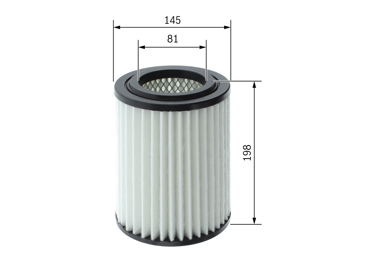BOSCH Luftfilter F 026 400 665 Filterindsats outer_diameter_mm_497|Yderdiameter [mm]|145 diameter_1_mm_341|Diameter 1 [mm]|81 height_mm_209|Højde [mm]