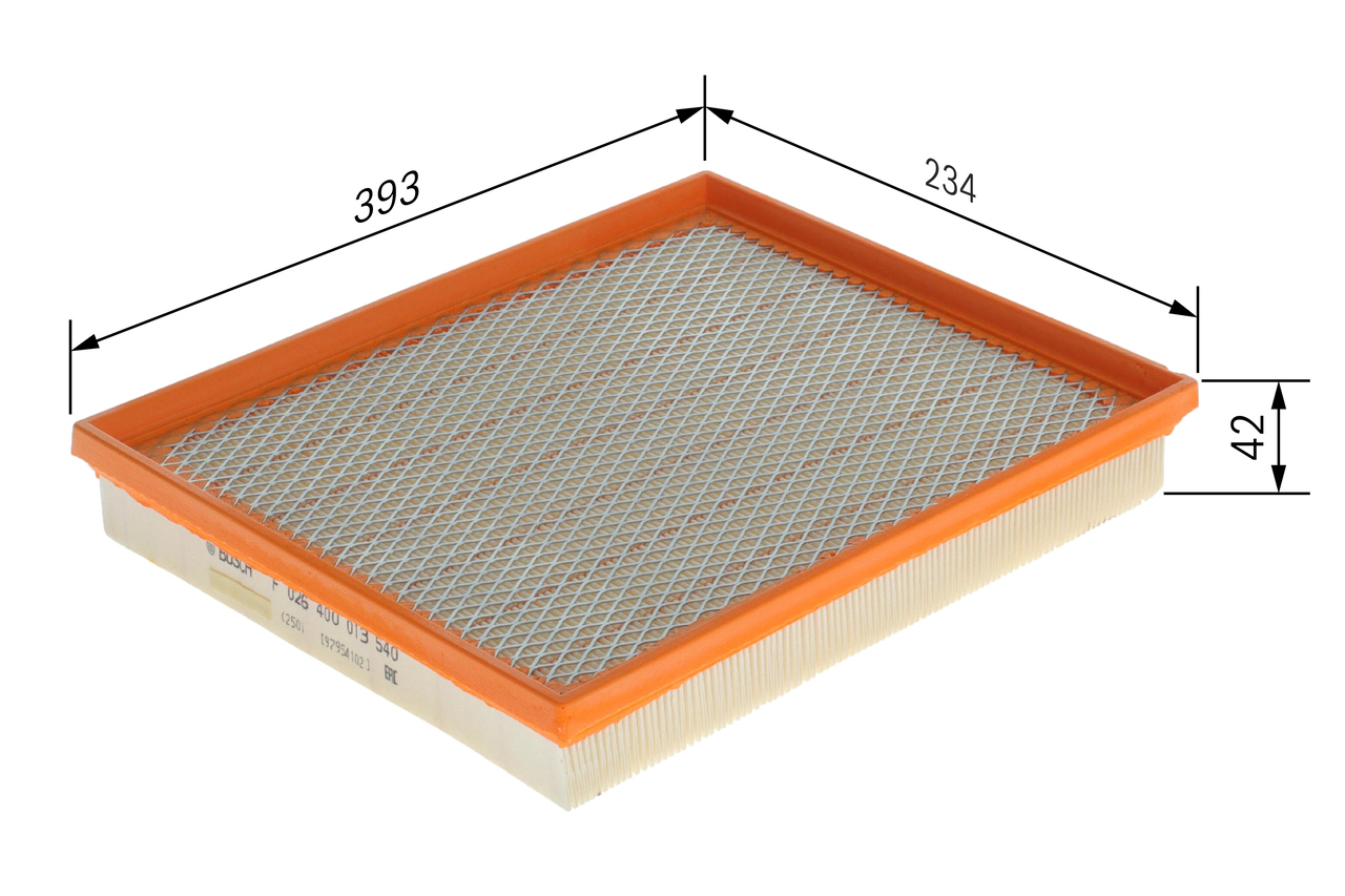 BOSCH Luftfilter f026400013 Filterindsats length_mm_203|Længde [mm]|293 width_mm_206|Bredde [mm]|234 height_mm_209|Højde [mm]|52 52mm for GMC OPEL CH