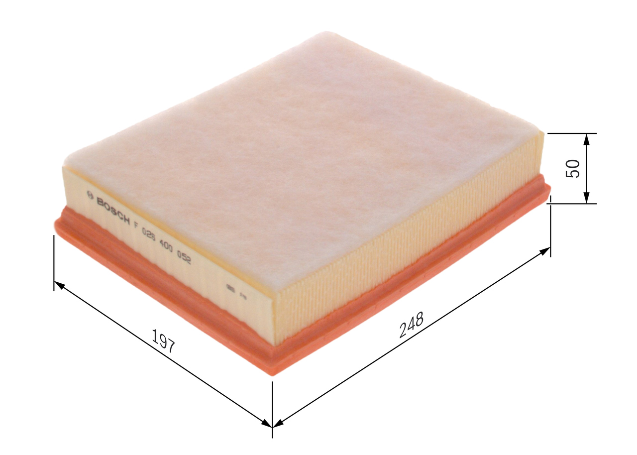 BOSCH Luftfilter f026400052 Filterindsats length_mm_203|Længde [mm]|246 width_mm_206|Bredde [mm]|197 height_mm_209|Højde [mm]|50 quantity_563|Mængde|1