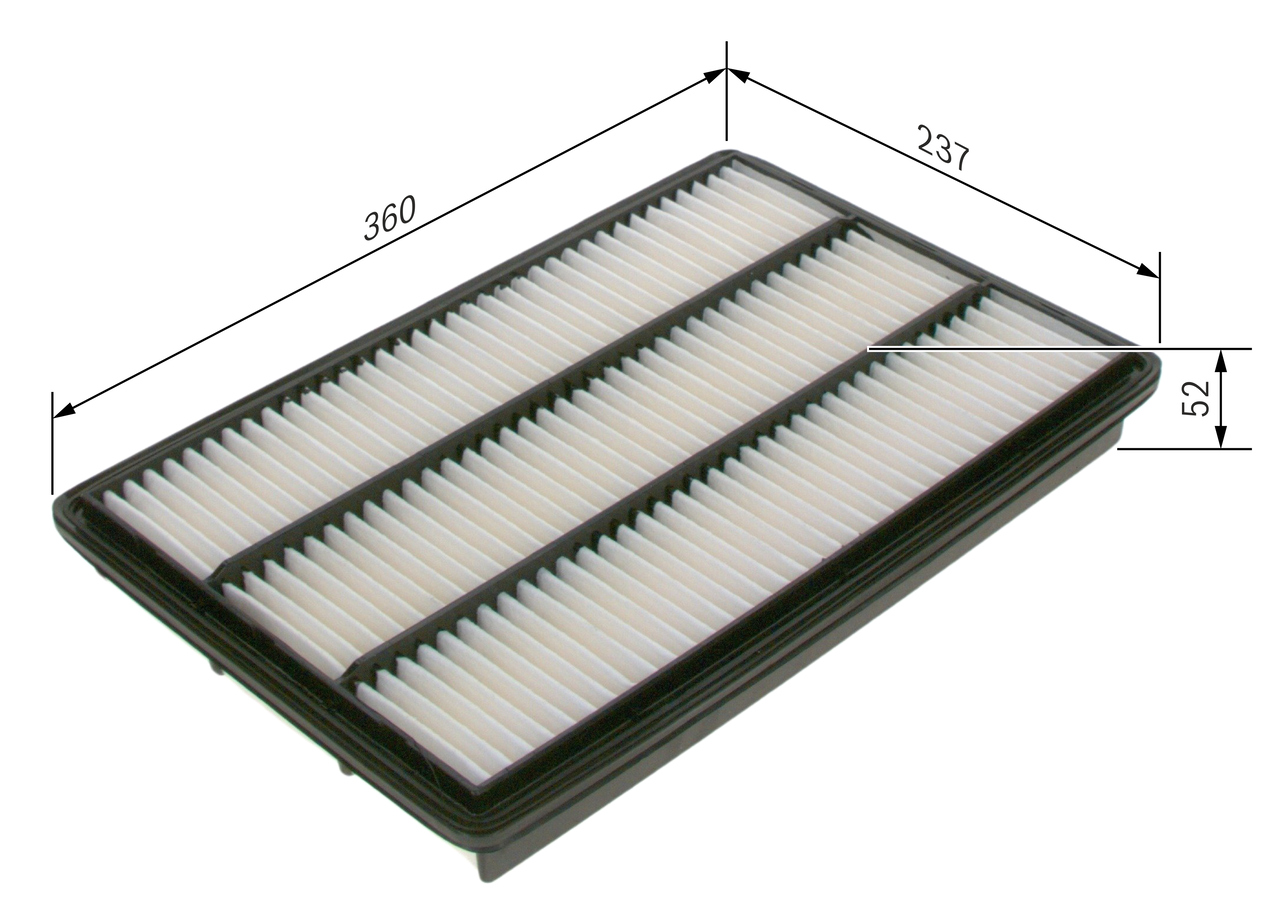 BOSCH Luftfilter 1457433339 Filterindsats length_mm_203|Længde [mm]|361 width_mm_206|Bredde [mm]|236 height_mm_209|Højde [mm]|52 quantity_563|Mængde|1