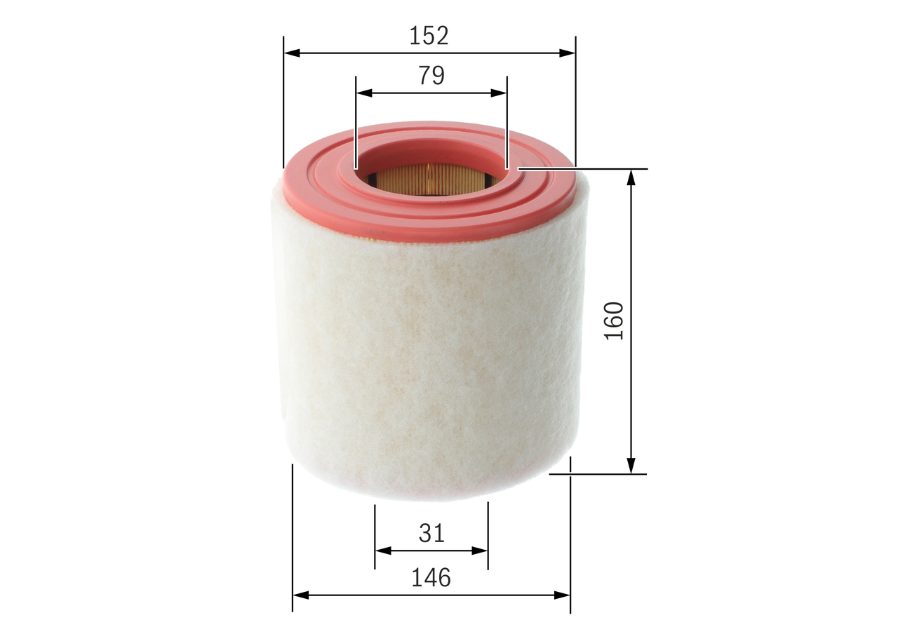 BOSCH Luftfilter F 026 400 765 Filterindsats diameter_1_mm_341|Diameter 1 [mm]|79 diameter_2_mm_342|Diameter 2 [mm]|152 height_mm_209|Højde [mm]|160 1