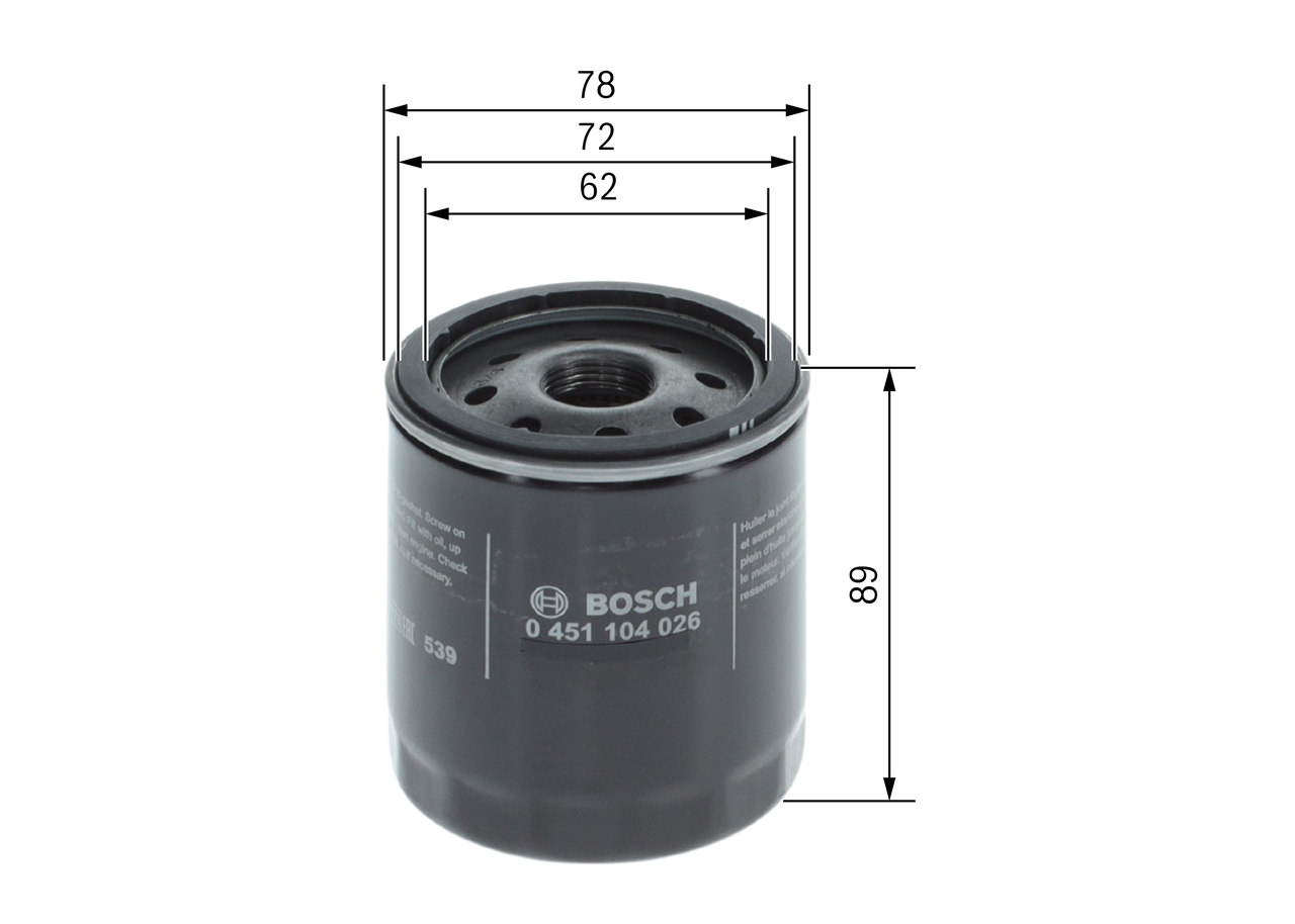 BOSCH Oliefilter 0451104026 Påskruet 89mm 13/16 16 UN for FORD CHEVROLET MG LAND ROVER ROVER RENAULT LOTUS