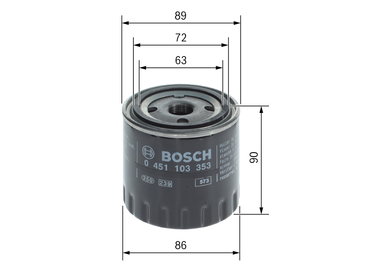 BOSCH Oliefilter 0451103353 Påskruet 90mm M 20 x 1,5 for GMC JEEP ISUZU RENAULT