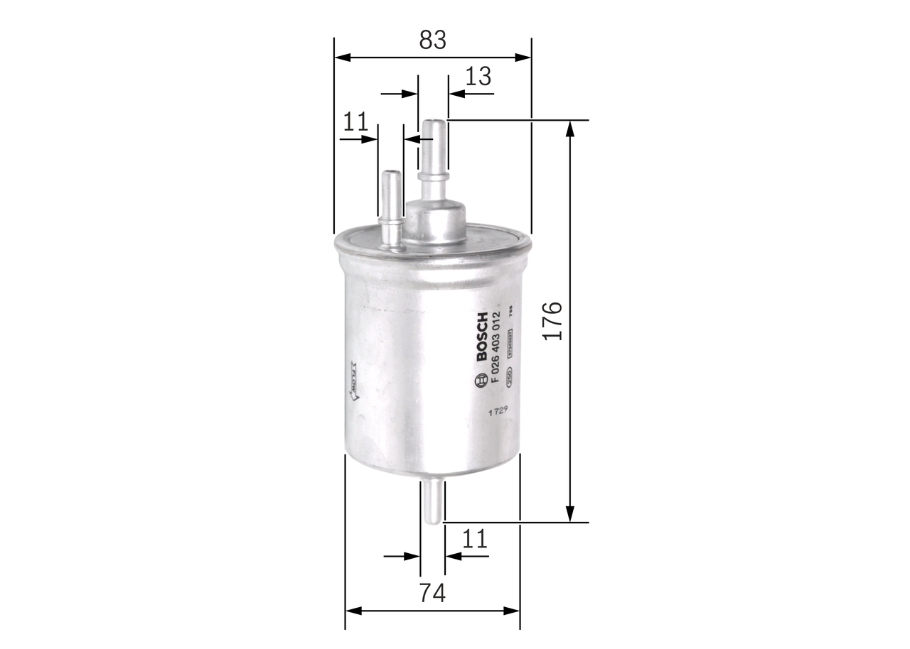 BOSCH Brændstof-filter f026403012 Lednings 176,5mm for VW