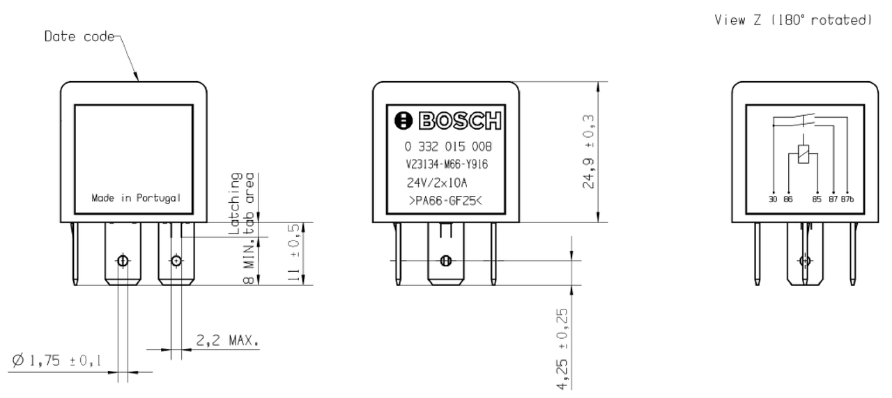 BOSCH Relæ, arbejdsstrøm 0332015008 for IVECO DAF MERCEDES-BENZ RENAULT TRUCKS MAN STEYR