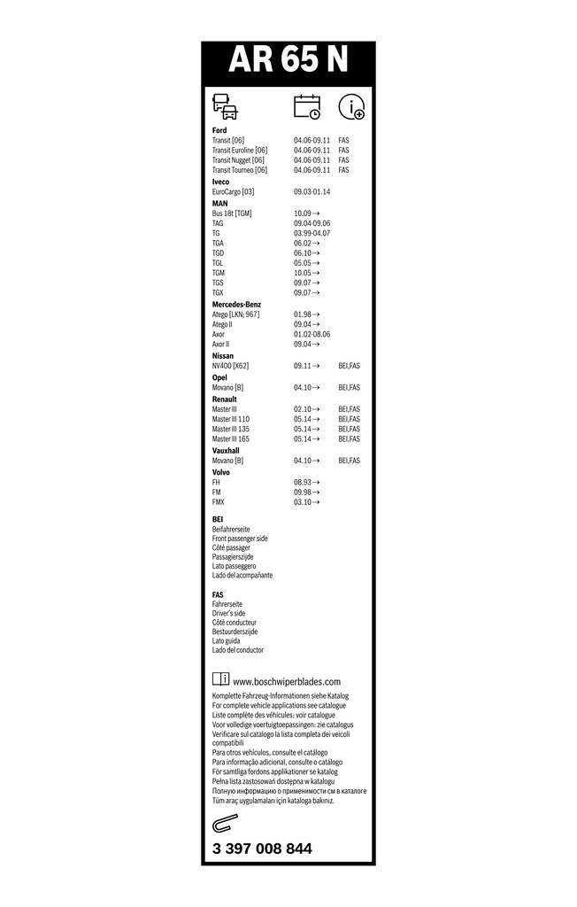 BOSCH Viskerblad 3397008844 for FIAT MAN