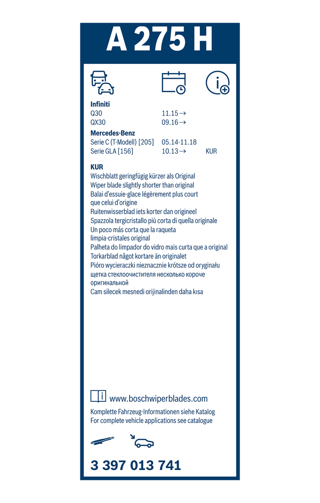 BOSCH Viskerblad 3397013741 for MERCEDES-BENZ INFINITI BMW RENAULT