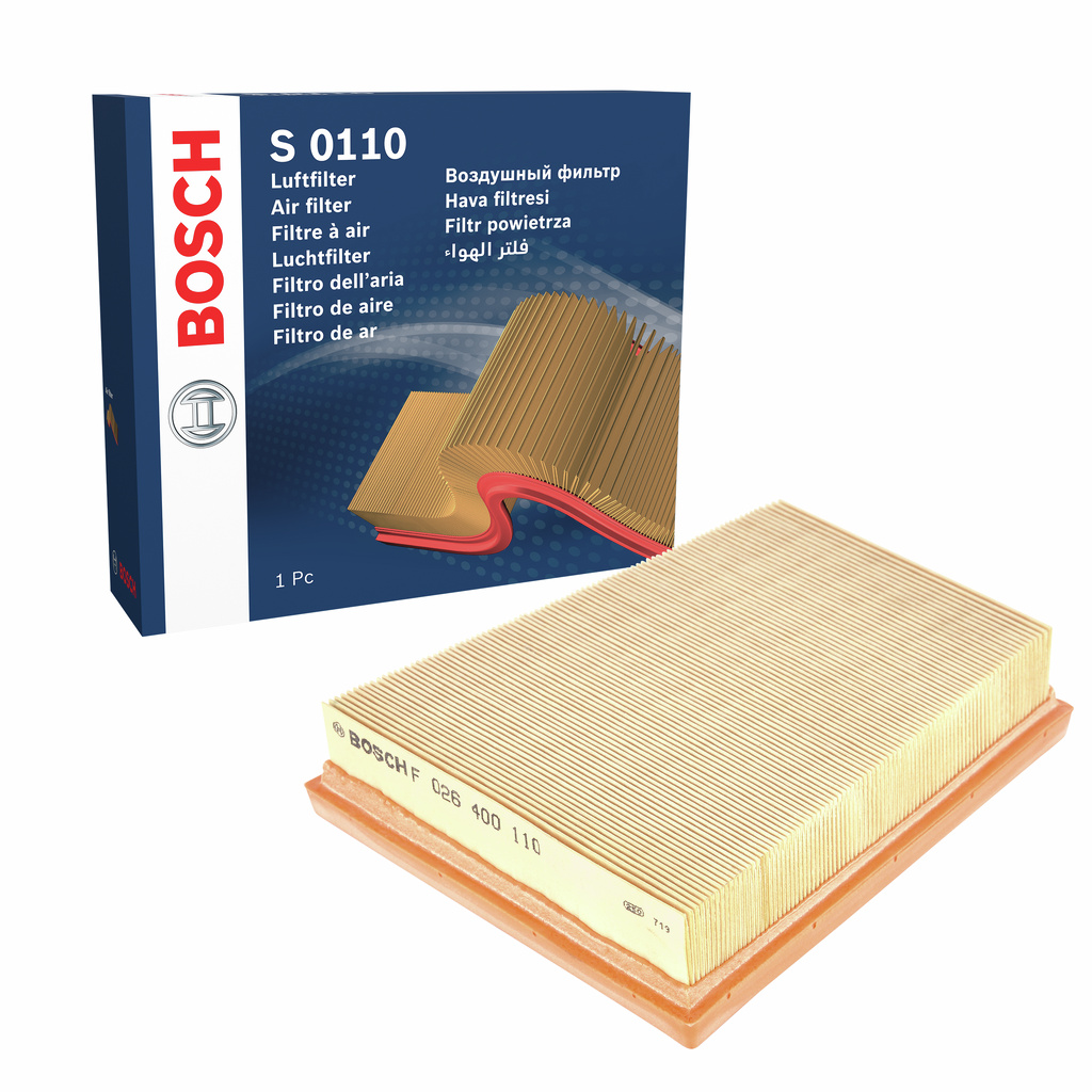 BOSCH Luftfilter F 026 400 110 Filterindsats length_mm_203|Længde [mm]|200 width_mm_206|Bredde [mm]|173 height_mm_209|Højde [mm]|38 38mm for FORD