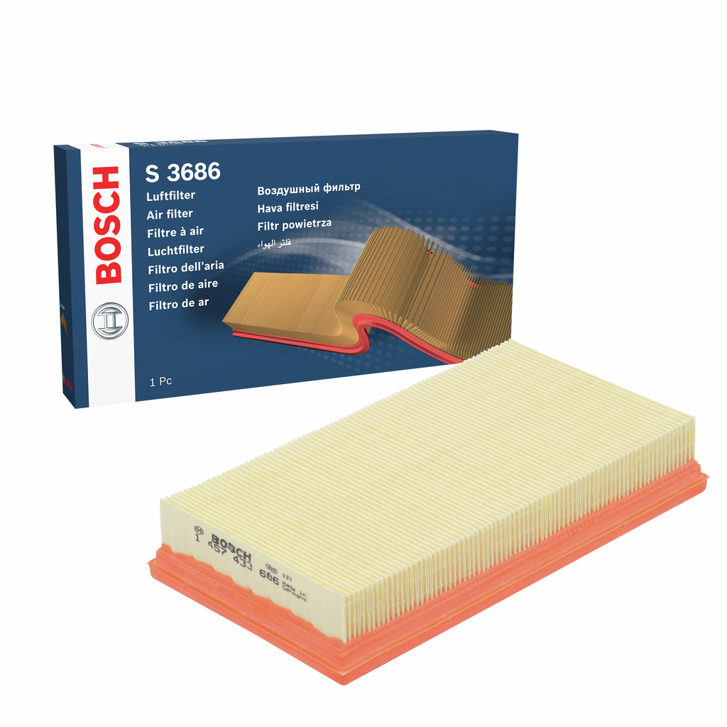 BOSCH Luftfilter 1457433686 Filterindsats length_mm_203|Længde [mm]|269 width_mm_206|Bredde [mm]|151 height_mm_209|Højde [mm]|37 37mm for FORD