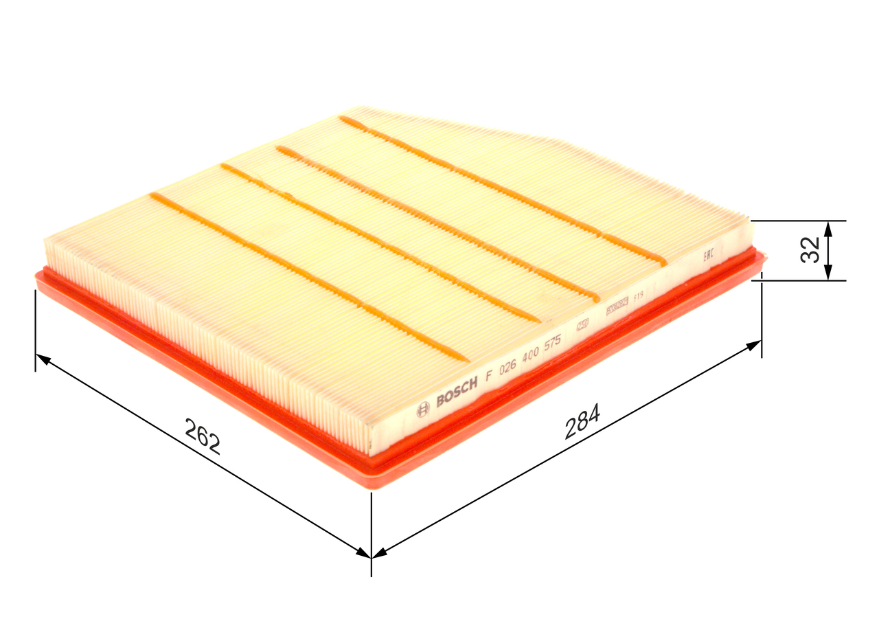 BOSCH Luftfilter f026400575 Filterindsats length_mm_203|Længde [mm]|285 width_mm_206|Bredde [mm]|264 height_mm_209|Højde [mm]|32 32mm for BMW