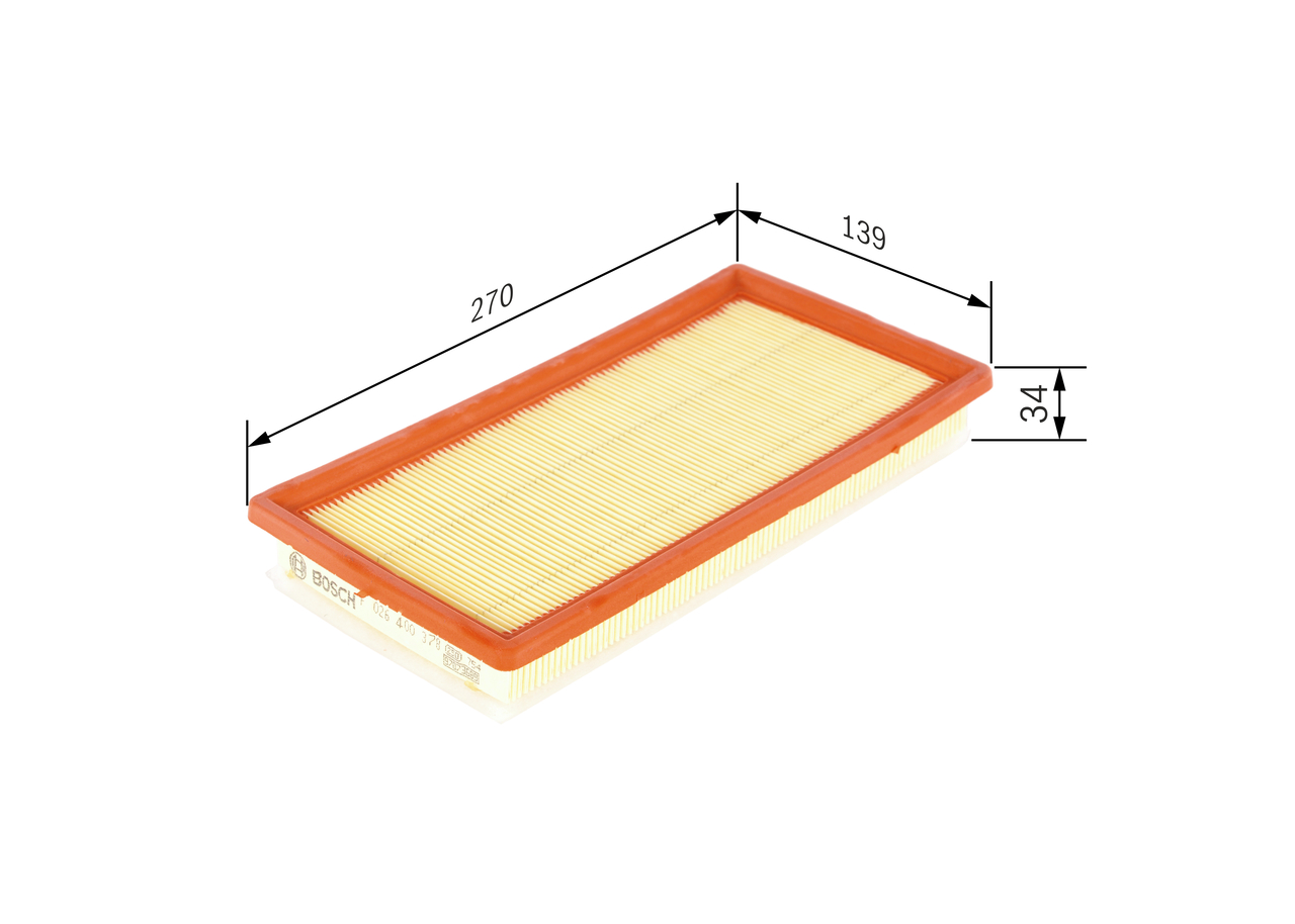 BOSCH Luftfilter f026400378 Filterindsats length_mm_203|Længde [mm]|269 width_mm_206|Bredde [mm]|140 height_mm_209|Højde [mm]|33 33mm for LANCIA FIAT
