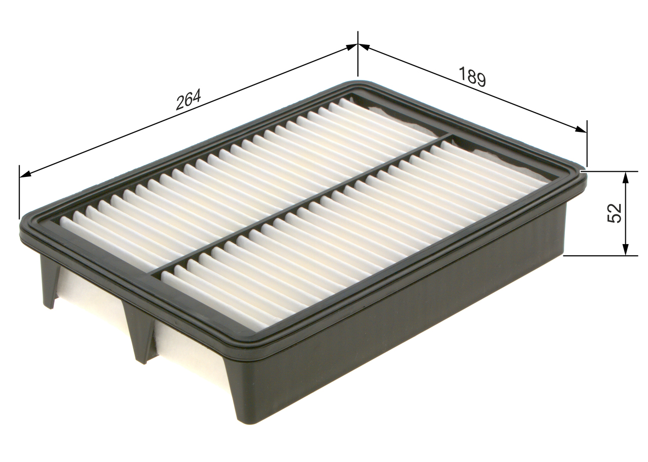 BOSCH Luftfilter f026400587 Filterindsats length_mm_203|Længde [mm]|264 width_mm_206|Bredde [mm]|189 height_mm_209|Højde [mm]|52 52mm for HYUNDAI