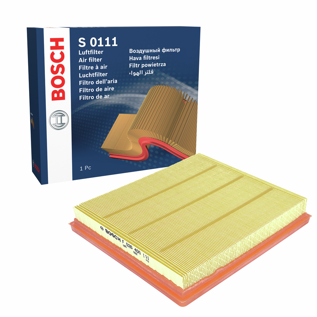 BOSCH Luftfilter f026400111 Filterindsats length_mm_203|Længde [mm]|290 width_mm_206|Bredde [mm]|258 height_mm_209|Højde [mm]|43 43mm for OPEL SAIC M