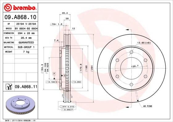 Bremsesæt, skivebremser, BREMBO, indvendig ventileret, foraksel, b.la. til Mitsubishi~Fiat